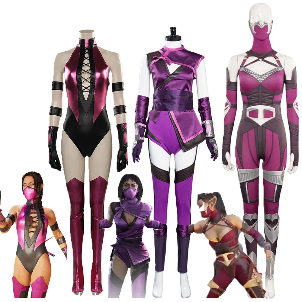 Top Trends: Mortal Cosplay Kombat Mileena Cosplay Costume Jumpsuit Mask Gloves Roleplay Outfits Female Halloween Carnival Party Suit Shoppable Styles