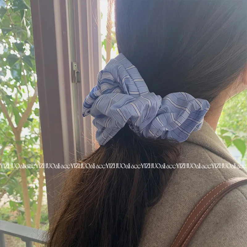 Top Trends: Solid Color French Style Blue Scrunchies For Hair Stripe Hairties For Girls And Women Chic Fashion Hair Accessories Shoppable Styles - Image 6