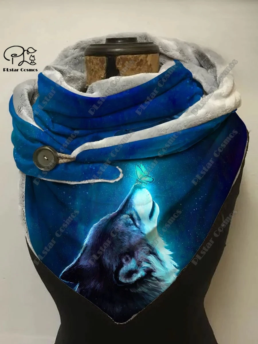 Top Trends: PLstar Cosmos 3D Printed Animal Series Cute Wolf Pattern Printed Warm Shawl Scarf Spring And Winter Small Triangle Scarf L-2 Shoppable Styles