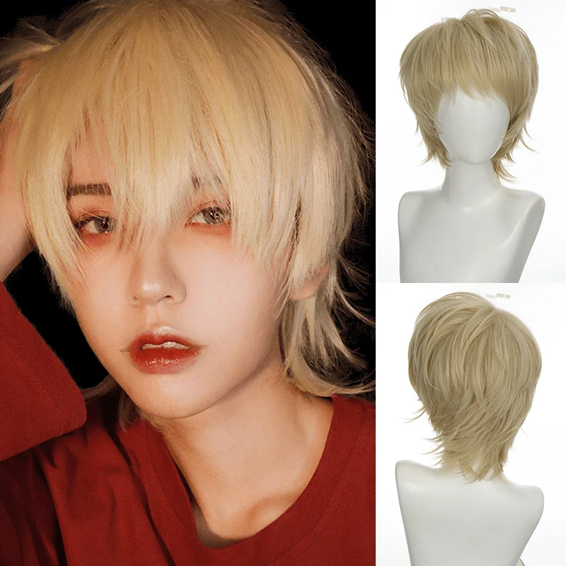 Top Trends: PAGEUP Fashion Men Short Wig Light Yellow Blonde Synthetic Wigs With Bangs For Male Boy Cosplay Costume Anime Halloween Shoppable Styles