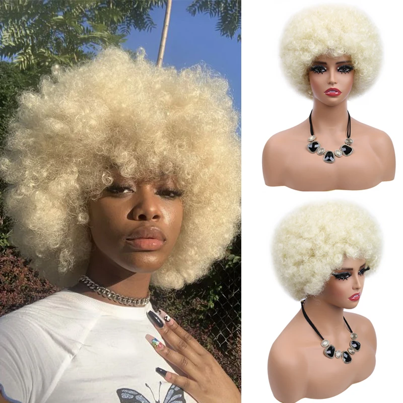 Top Trends: Afro Kinky Curly Wigs With Bangs Short African Synthetic Hair For Black Women Ombre Glueless Cosplay Natural Black Wig Shoppable Styles