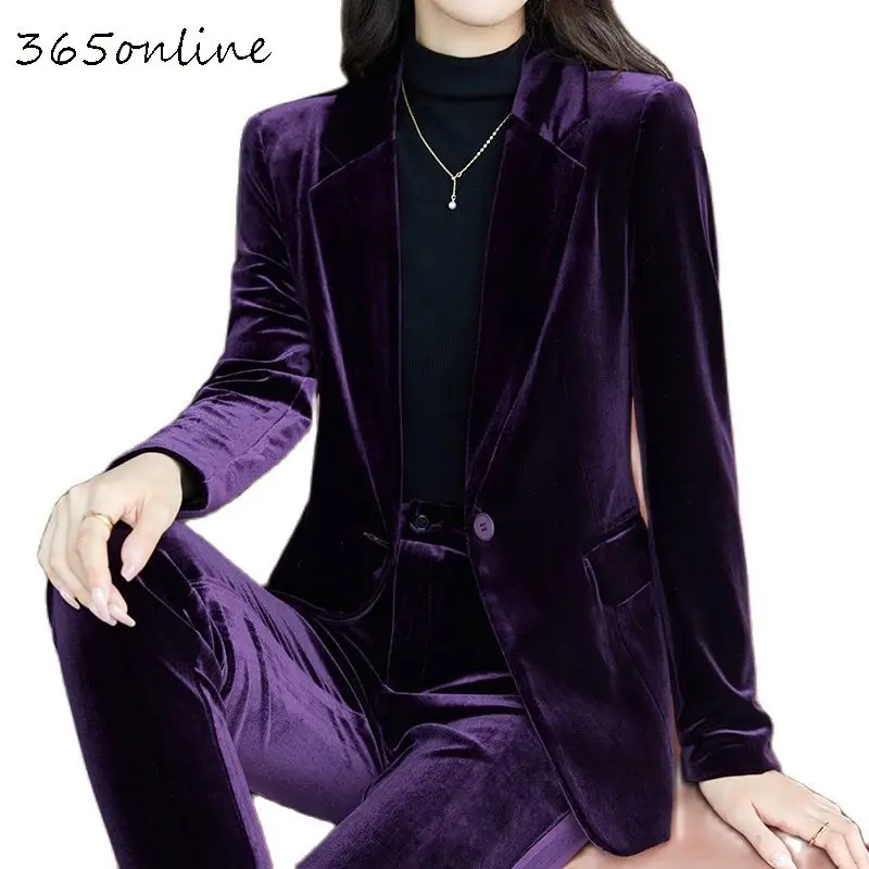 Top Trends: High Quality Fabric Velvet Formal Women Business Suits OL Styles Professional Pantsuits Office Work Wear Autumn Winter Blazers Shoppable Styles