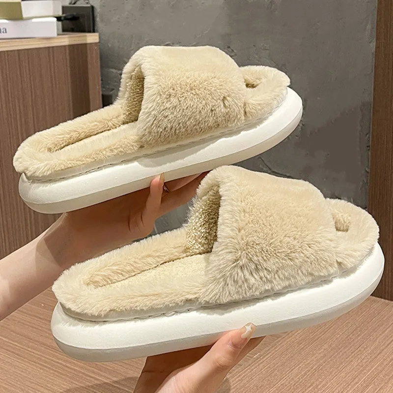 Top Trends: 2022 New Warm Fluffy Slippers Women Winter House Fluffy Fur Slippers Home Slides Flat Fashion Indoor Flip Flops Shoes Ladies Shoppable Styles