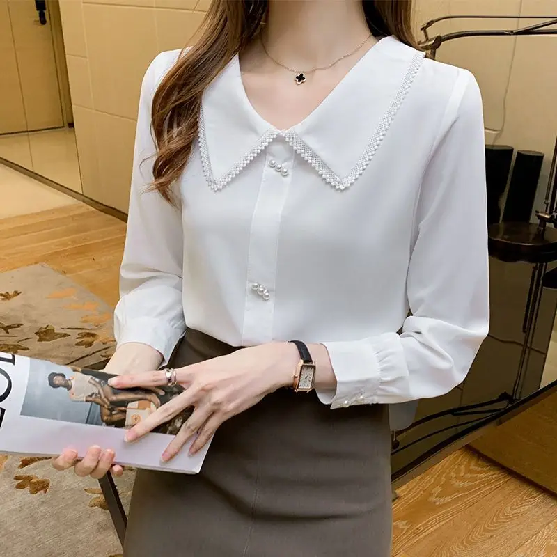 Top Trends: Spring Autumn New Chiffon Solid All-match Blouse Long Sleeve White Plus Size Elegant Shirt Tops Fashion Vintage Women Clothing Shoppable Styles