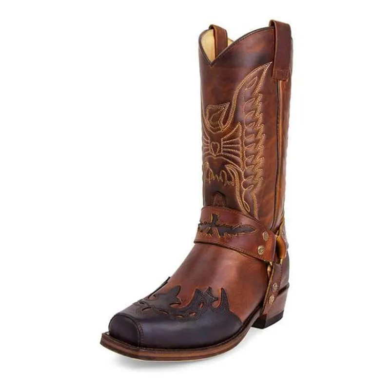 Top Trends: Men Women Unisex 2022 Mid Calf Western Cowboy Embroidery Boots Male Autumn Outdoor Leather Totem Med Heel Fashion Designed Boots Shoppable Styles