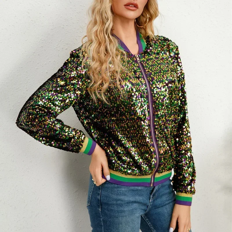 Top Trends: Women Sequin Jacket 2023 New Elegant Casual Loose Coat Shiny Baseball Jacket Outwear Tops Shoppable Styles