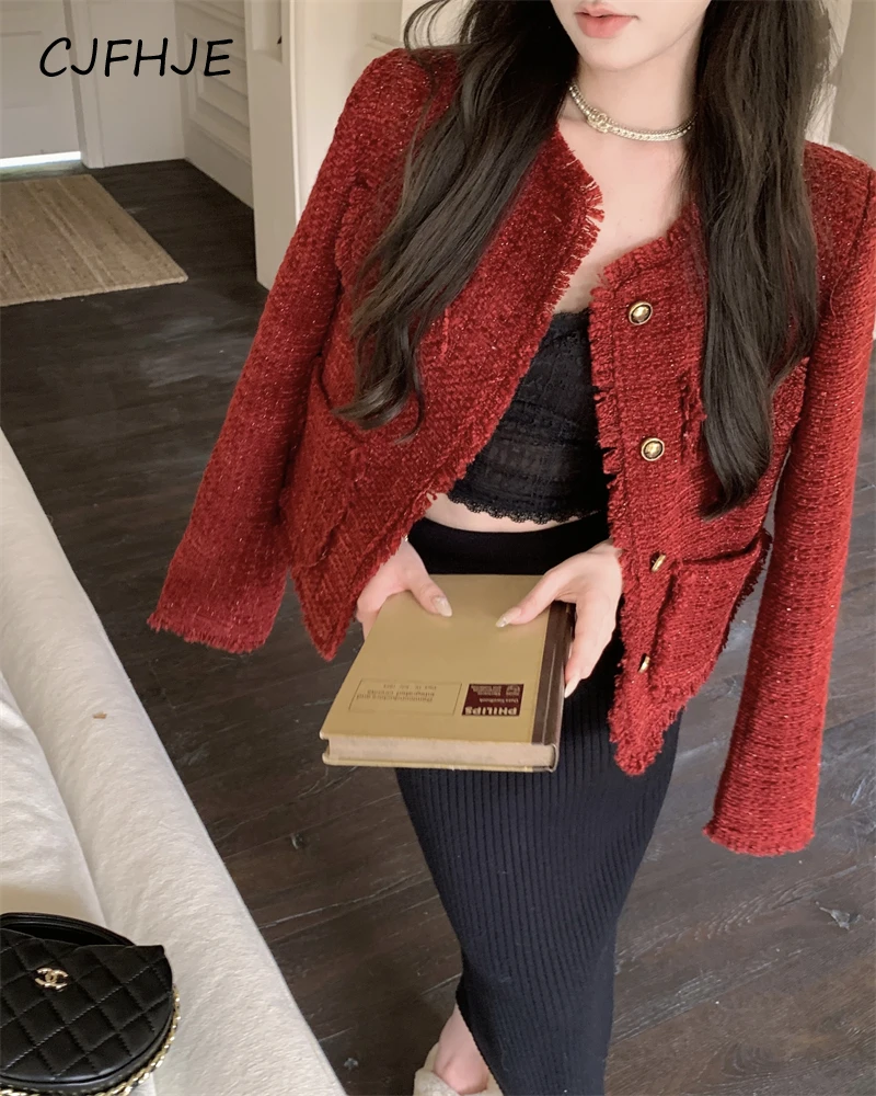 Top Trends: CJFHJE Solid Color Vintage Metal Button Fragrant Style Coat Women Autumn Winter Black Tweed Jackets Red Pockets Female Outerwear Shoppable Styles