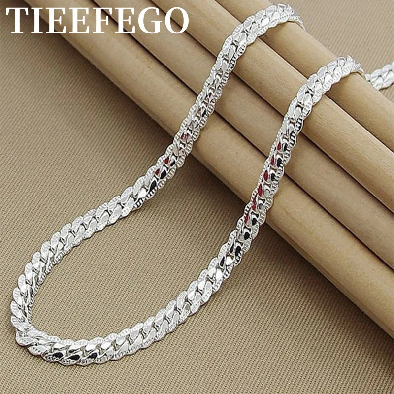 Top Trends: TIEEFEGO 925 Sterling Silver 6mm Side Chain 8 / 18 / 20 / 22 / 24 Inch Necklace For Woman Men Fashion Wedding Engagement Jewelry Gift Shoppable Styles