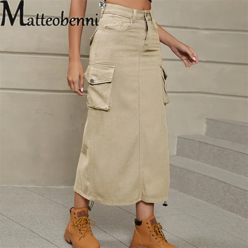 Top Trends: 2023 Vintage Draw Pleat Half-body Dress Women Casual Trend Pocket Splicing Button Denim Overalls Skirt Female Clothes Streetwear Shoppable Styles