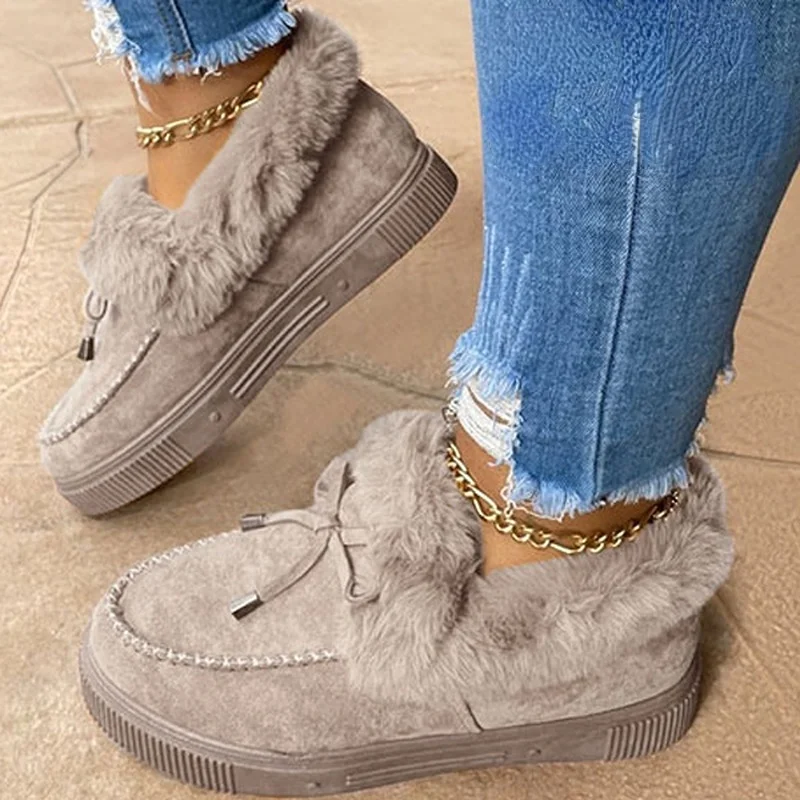 Top Trends: 2023 Women Winter Boots Thicken Plush Velvet Ankle Boots Faux Suede Slip-on Comfortable Cotton Shoes For Women Snow Boots Flats Shoppable Styles