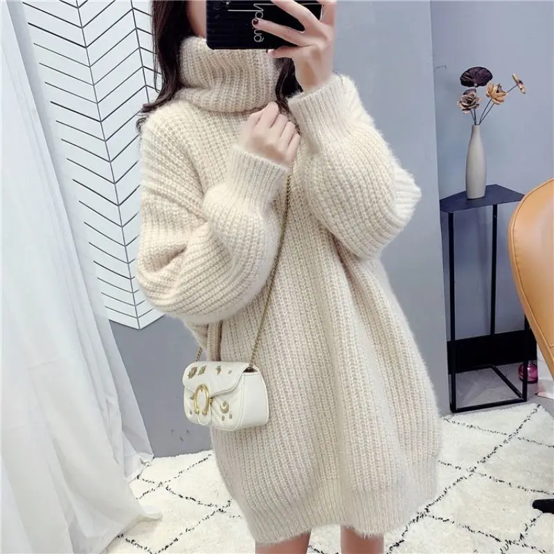 Top Trends: Fashion Turtleneck Solid Color Casual Sweaters Female Clothing 2023 Autumn Winter Loose All-match Pullovers Korean Knitted Dress Shoppable Styles - Image 3