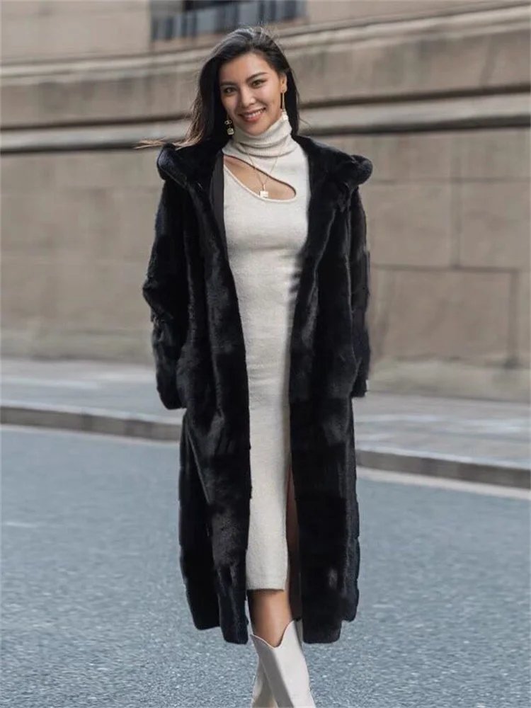 Top Trends: Black Mink Fur Coat Women Long Hooded Warmth Clothing 2022 Winter New Fashion Slim Pockets Faux Fur Jackets Feminina With Lining Shoppable Styles