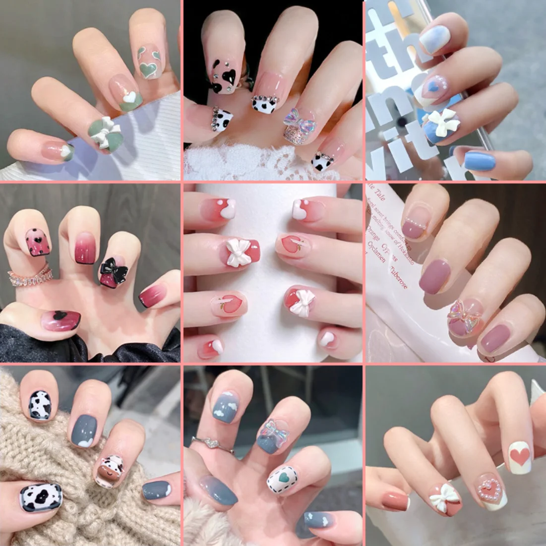 Top Trends: 24Pcs French With Drill Short Fake Nails Press On Nail Tips Artificial Full Cover Cute Bow Wearing False Nails Art Shoppable Styles