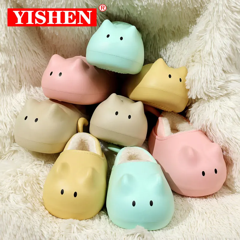 Top Trends: YISHEN Kids Slippers Waterproof Home Indoor Cotton Shoes Cute Cartoon Cat Slippers For Boys Girls Winter Plush Warm Slides Flats Shoppable Styles