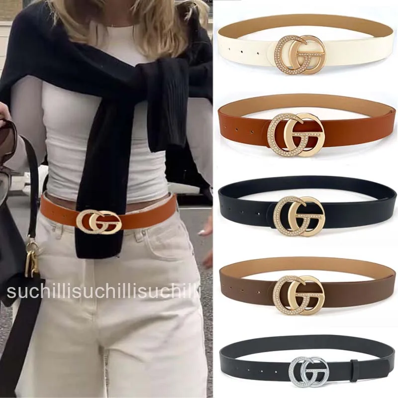 Top Trends: Gold Silver Double Diamond Belts For Women Girls Fashion PU Leather Waist Metal Buckle Belt Leisure Dress Jeans Wild Waistband Shoppable Styles