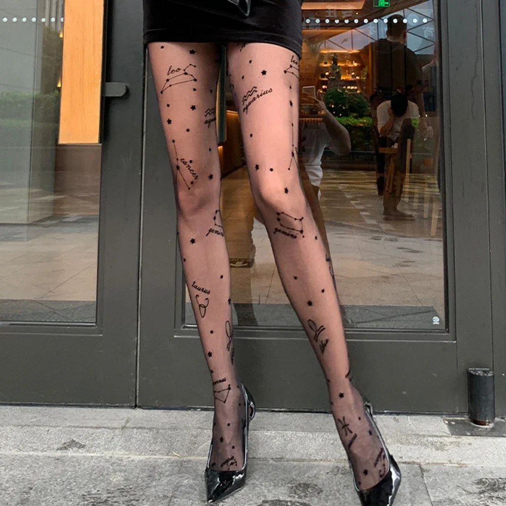 Top Trends: 2022 New Fashion Women Spring Summer Sexy Tights With Letter Pattern Constellation Printed Pantyhose Mesh With Stockings Shoppable Styles