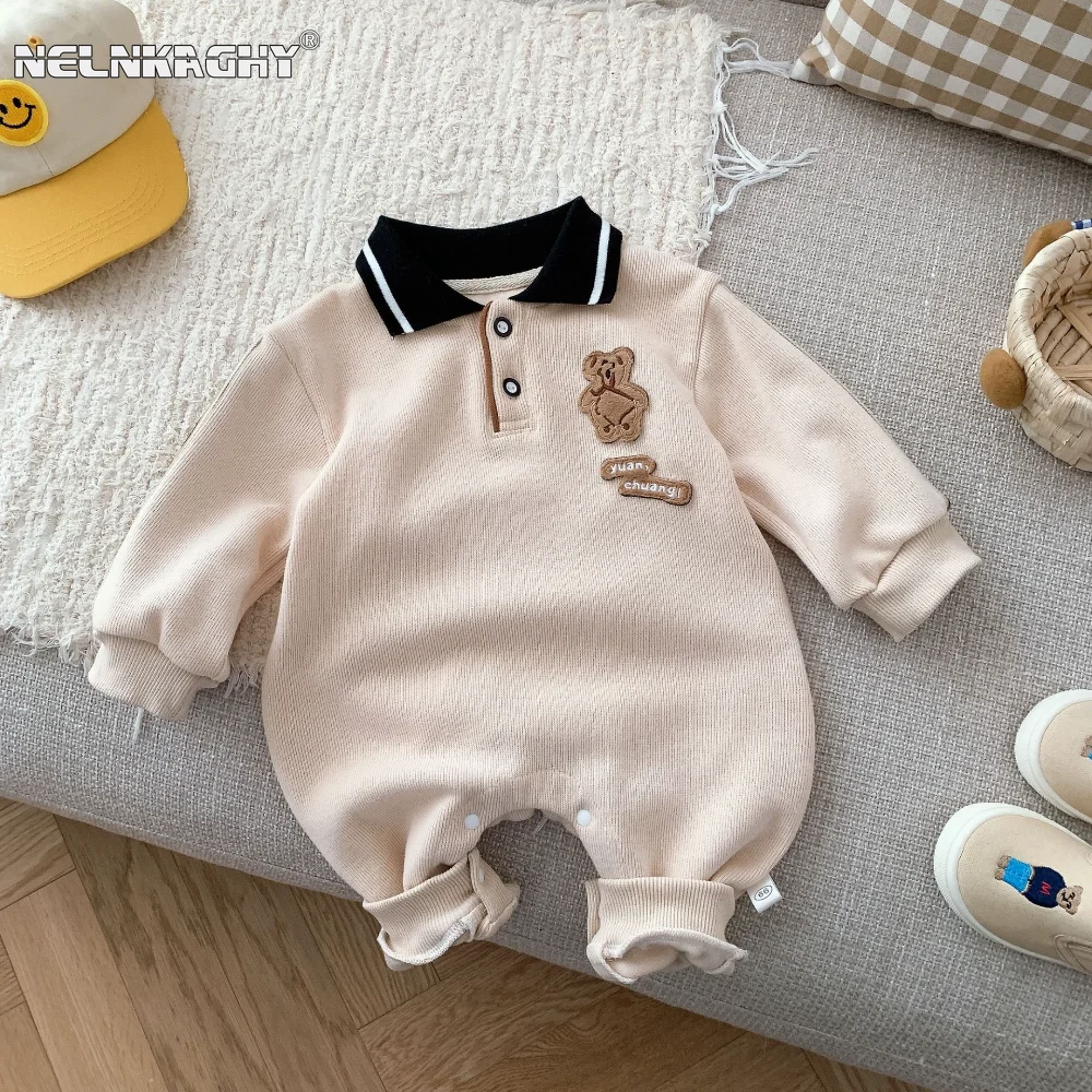 Top Trends: 2023 Autumn New In Infant Baby Boys Full Sleeve Polo-Collar Cartoon Bear One-pieces Newborn Kids Jumpsuits Toddler Romper 0-24M Shoppable Styles