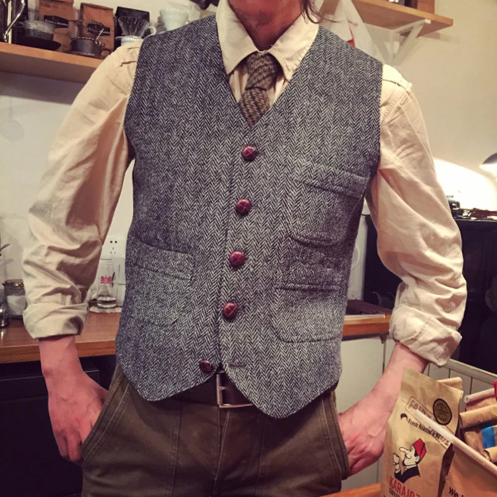 Top Trends: V Neck Men&#039;s Suits Vest Herringbone Tweed Formal Business Waistcoat Vest For Men For Wedding Shoppable Styles