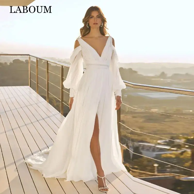 Top Trends: LaBoum Sexy V Neck Wedding Dresses For Women 2023 Bride Modern Long Sleeves Bridal Gowns Vestido De Casamento With Sweep Train Shoppable Styles