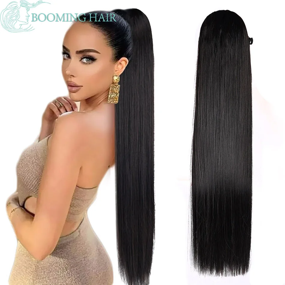 Top Trends: Synthetic Long Straight Ponytail Drawstring Pony Tail 32inch Clip In Hair Extensions For Women Heat Resistant Fake Hair BOOMING Shoppable Styles