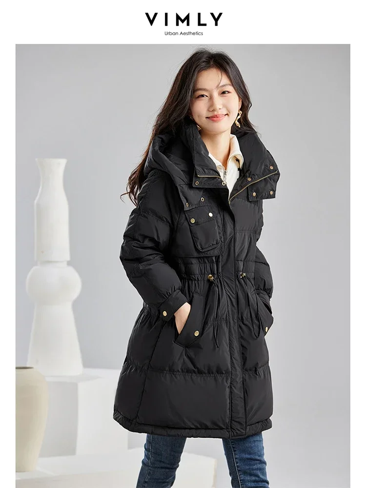 Top Trends: Vimly Black Hooded Zipper Duck Down Jackets 2023 Winter Stand Collar Windproof Thick Warm Long Sleeve Woman Coat Outerwear 50610 Shoppable Styles