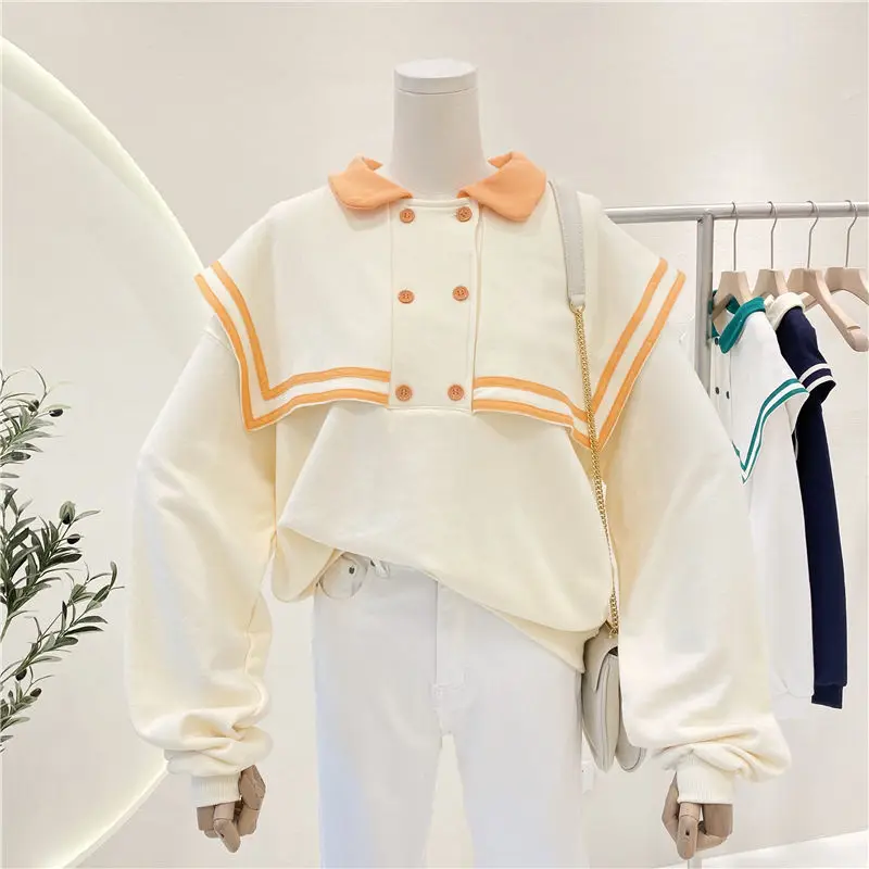 Top Trends: Women's Harajuku Sweatshirt, Jk School, Sailor Collar, Oversized Hoodies, Drop Shoulder, Fake 2 Pieces, Kawaii Pullover Autumn Shoppable Styles