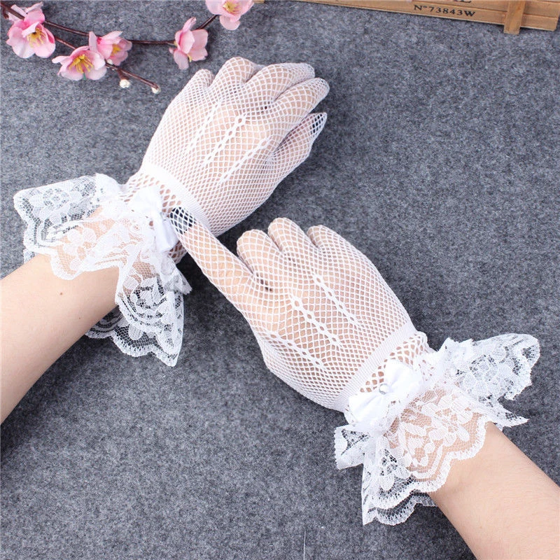 Top Trends: Women's Uv-proof Driving Gloves Rhinestone Bow Lace Design Sheer Fishnet Full Finger Mittens Mesh Fishnet Gloves 1 Pair Shoppable Styles - Image 4