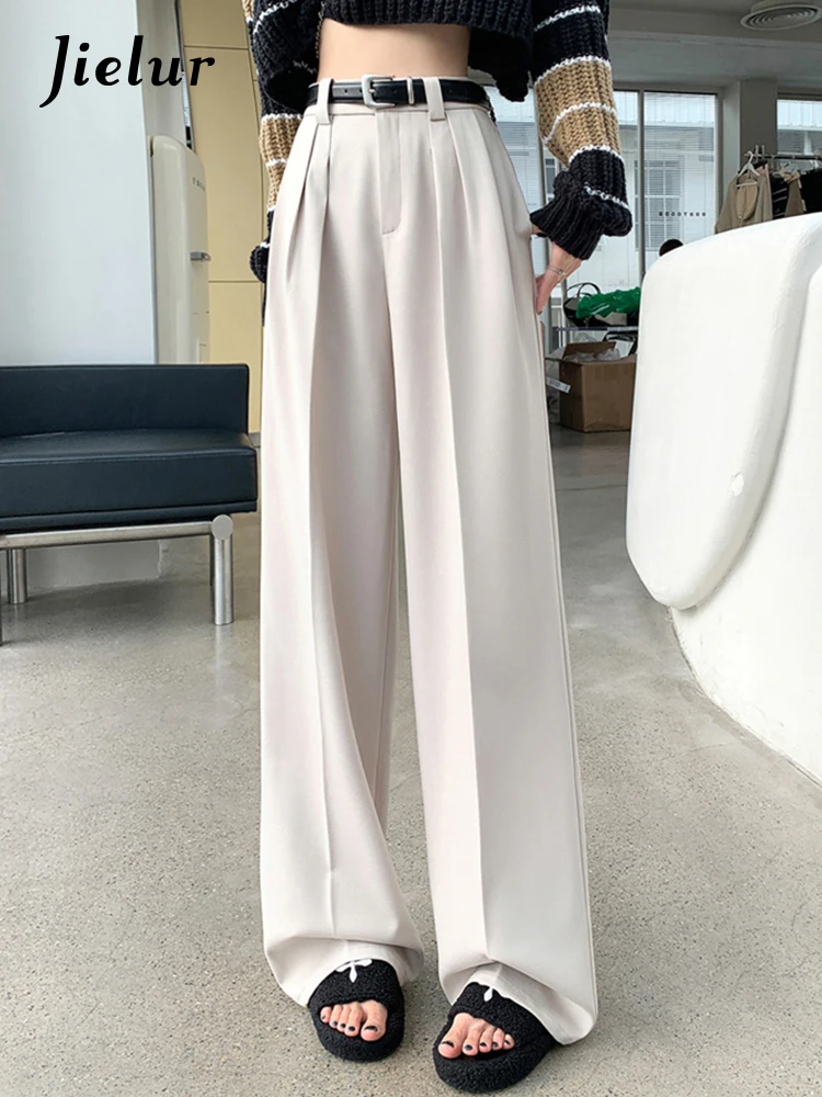 Top Trends: Jielur Autumn Fashion Wide Leg Pants New High Waist Belt Straight Casual Solid Color Loose Female Suit Pants Simple Streetwear Shoppable Styles