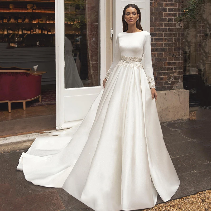 Top Trends: Sexy Mermaid Wedding Dresses Fascinating Gorgeous Satin Simple Long Sleeved Backless Mopping Train Beach Bridal Dresses 2023 Shoppable Styles