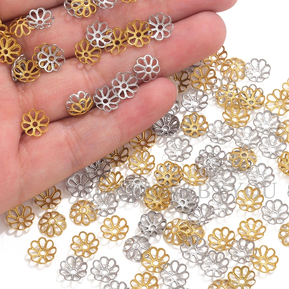 Top Trends: 50Pcs / Lot Stainless Steel Flower Petal End Spacer Beads Caps Charms Bead Cups For Jewelry Making Supplies Findings Accessories Shoppable Styles