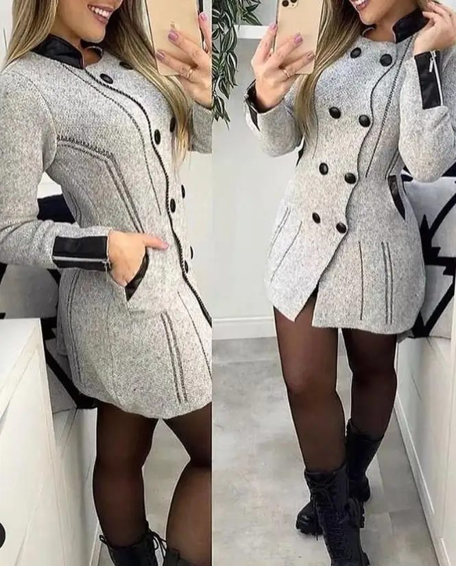 Top Trends: Elegant 2023 Autumn Winter Spring Fashion Casual Contrast Paneled Pocket Design Buttoned Coat Female Clothing Outfits Shoppable Styles