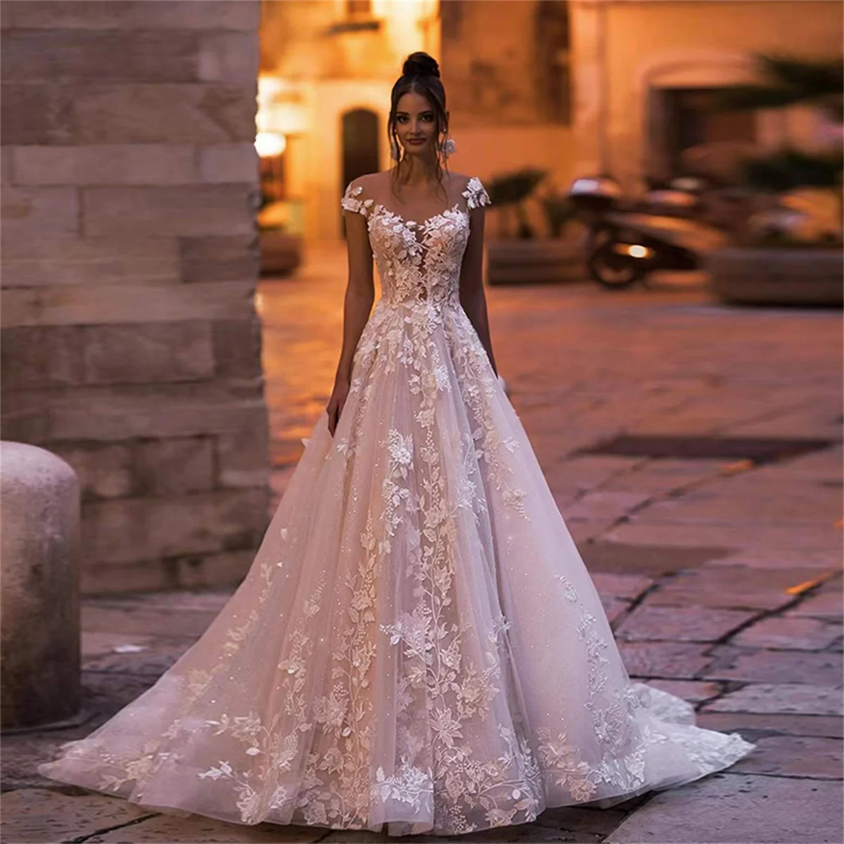 Top Trends: Ivory / White Simple Floral Lace Wedding Dresses V Neck Short Sleeves Applique Prom Gowns Sexy Backless Court Train Elegance 2023 Shoppable Styles