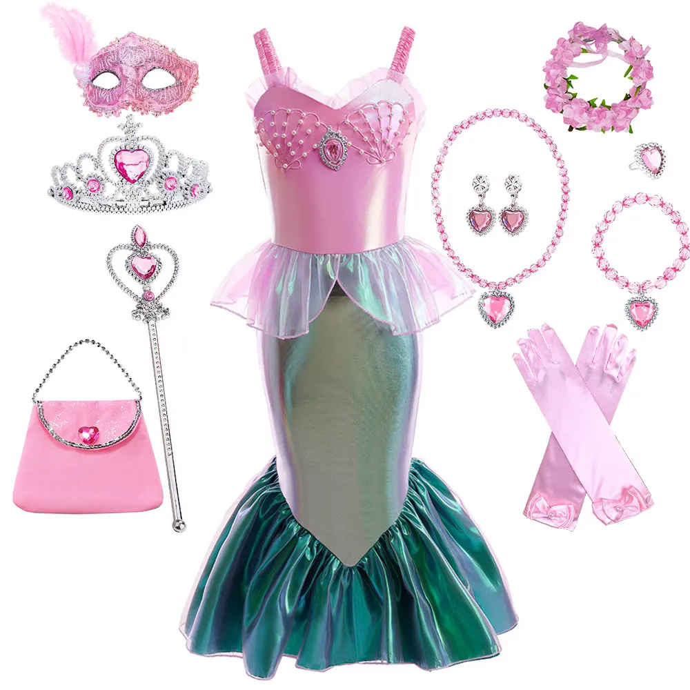 Top Trends: 2024 Little Mermaid Fairy Dress Movie Ariel Costume Girls Beach Princess Siren Cosplay Clothing Children Birthday Party Mermaid Shoppable Styles