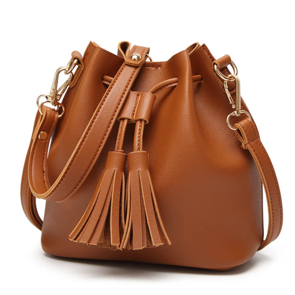 Top Trends: New Bags Tassel Drawstring PU Bucket Bag Fashion One Shoulder Messenger Ladies Handbag Bags For Women Purses And Handbags Shoppable Styles