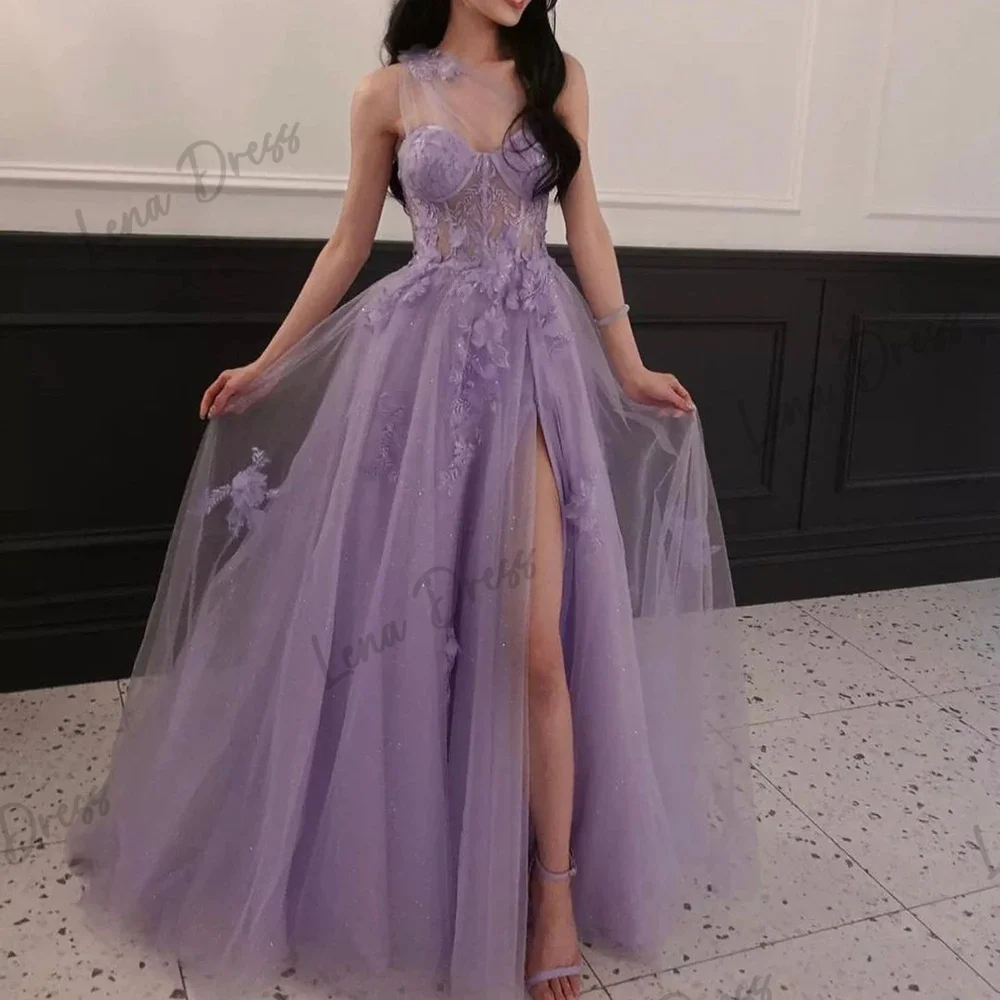 Top Trends: Lena-One Shoulder Long Evening Dress 2024 Light Purple Flower Formal Ball Party Dress Customized Lace Print For Special Occasion Shoppable Styles