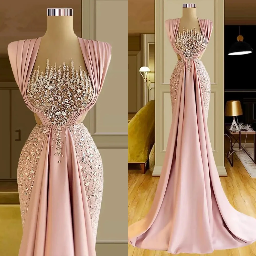 Top Trends: Pink Sequin Sleeveless Mermaid Evening Dress Crystal Formal Party Banquet Dress Plus Size Prom Dress Custom Robe Vestido Shoppable Styles