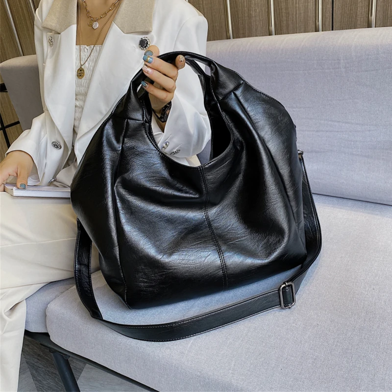 Top Trends: Women‘s Leather Tote Bag Large Handbags For Women 2023 Big Shoulder Bags Female Solid Color Simple Crossbody Bags Balck Shoppable Styles