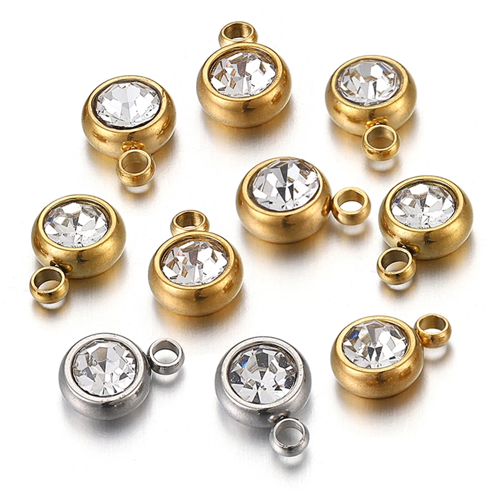 Top Trends: 20pcs Stainless Steel Rhinestone Beads Transparent Clear Crystal Charms Pendants For Jewelry Making DIY Necklace Bracelet Charms Shoppable Styles