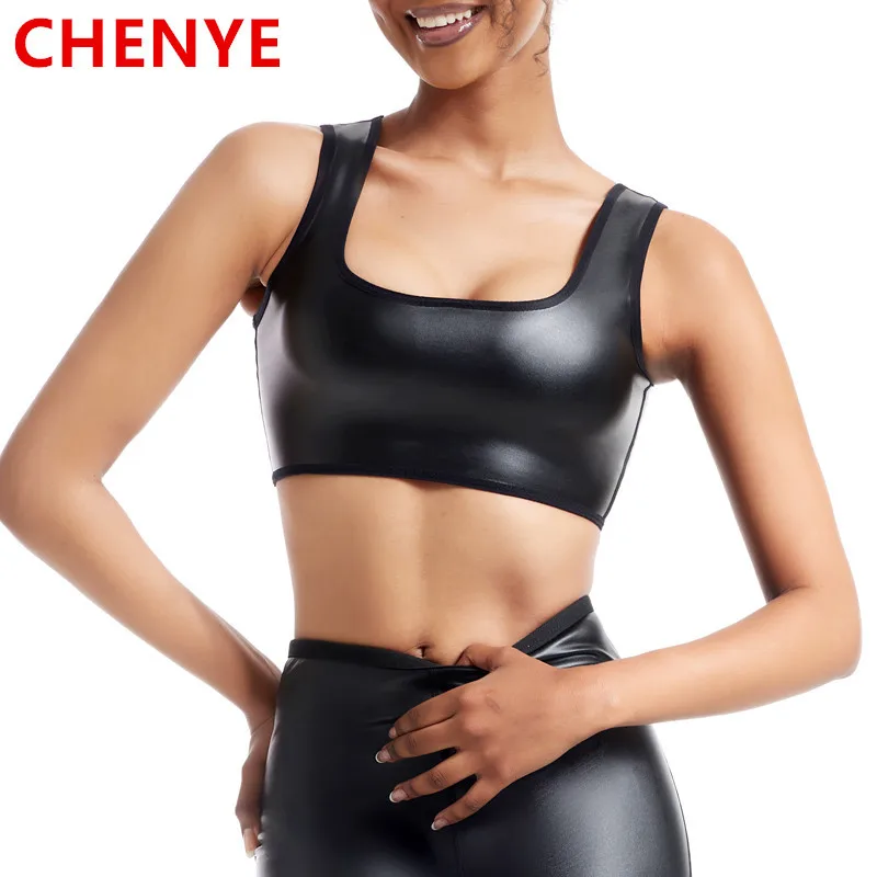 Top Trends: Women Faux Leather U Neck Solid Sleeveless Camisole Crop Tank Top Waist Trainer Body Shaper Slim Shirt Sports Shapewear Sexy Bra Shoppable Styles