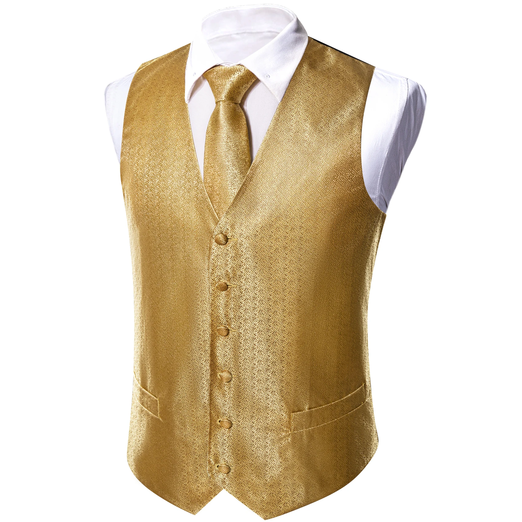 Top Trends: Mens's Suit Vest Gold Yellow Paisley Sold Flower Embroidered Waistcoat Tie Hanky Formal Sleeveless Jacket Barry Wang Shoppable Styles - Image 5