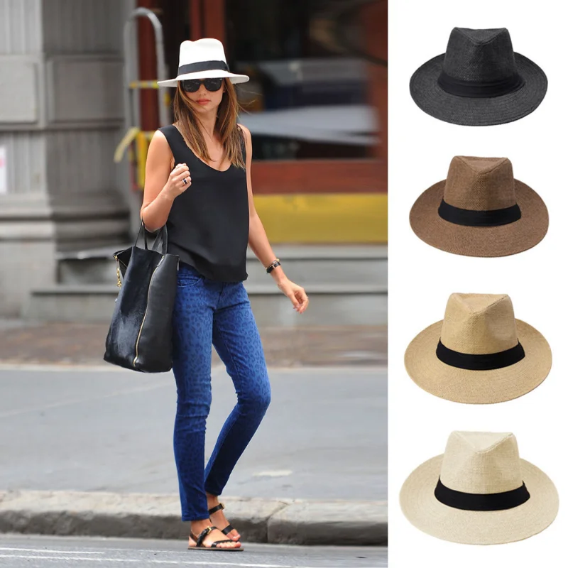 Top Trends: Beach Vacation Panama Jazz Hat Summer Sunscreen Handwoven Straw Sun Hat Men Elegant Women Hawaii Casual Sunshade Gangster Cap Shoppable Styles - Image 4