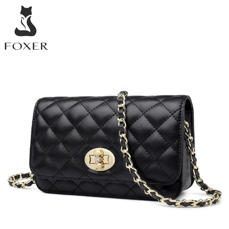 Top Trends: FOXER Lattice Women Messenger Bag Designer Chain Shoulder Bag Split Leather Female Classical Crossbody Bag Lady Stylish Flap Bag Shoppable Styles