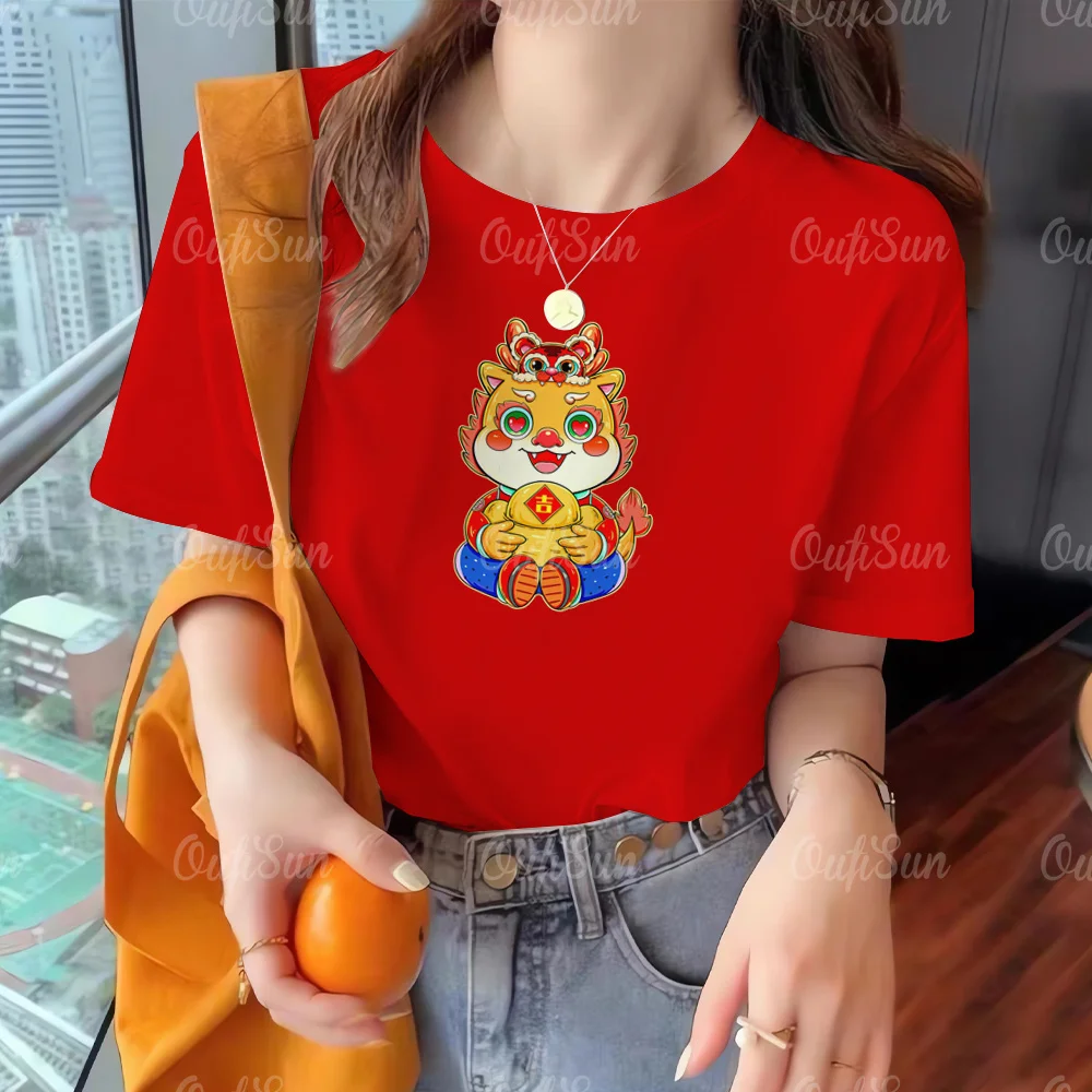 Top Trends: New Year T-shirt Short Sleeve Summer Women's Pullover Tops 3D Cartoon Dragon Print Tshirts Street Ladies T Shirt Clothing 2024 Shoppable Styles