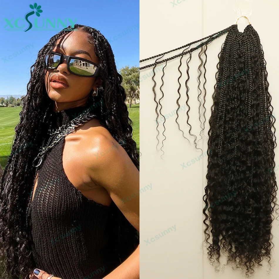 Top Trends: Crochet Boho Box Braids With Human Hair Curls Synthetic Braiding Hair 30 Inch Pre-looped Box Braids With Curly Ends Shoppable Styles