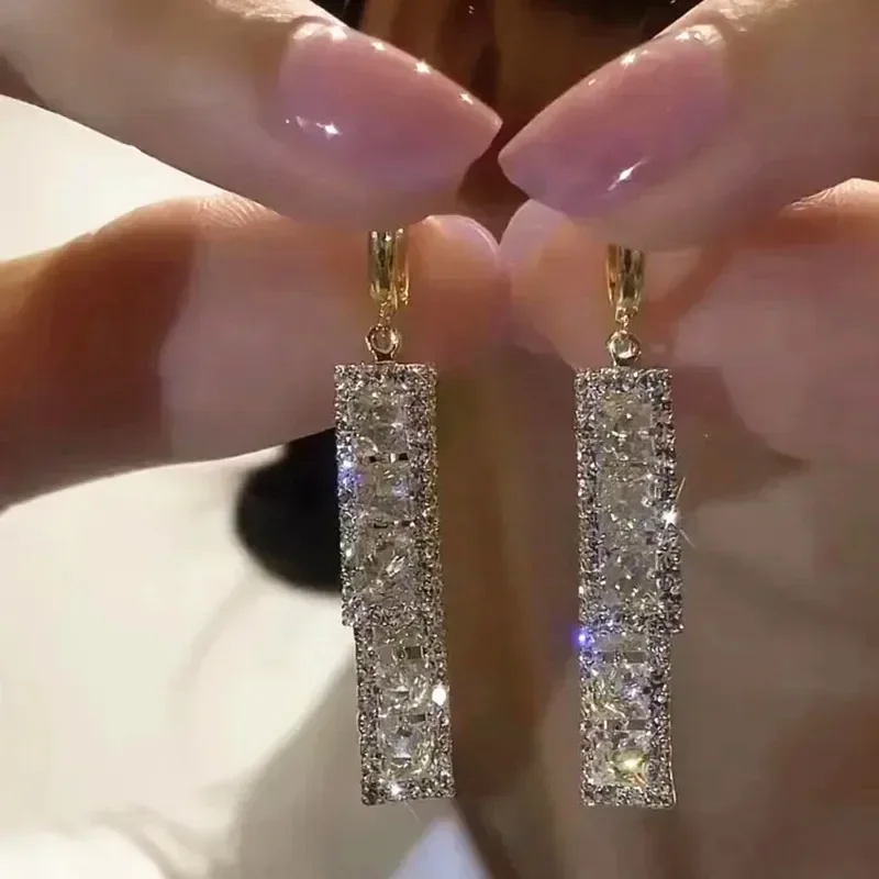 Top Trends: New Fashion Trend Unique Design Elegant And Exquisite Rectangular Zircon Earrings For Women Jewelry Wedding Party Premium Gifts Shoppable Styles