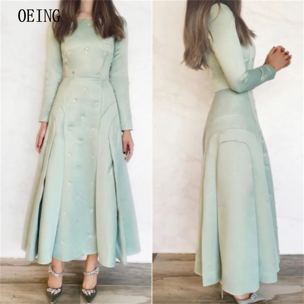 Top Trends: OEING A-line Green Square Neck Crystal Full Sleeves Floor Length Formal Evening Party Dresses 2023 Simple Elegant Prom Gowns Shoppable Styles