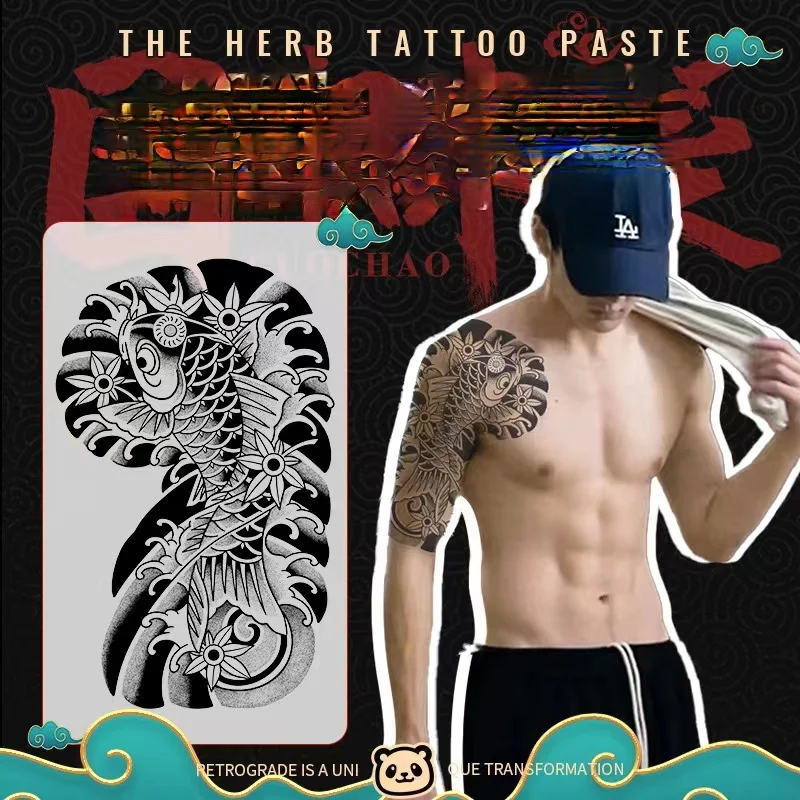 Top Trends: New Carp Cherry Blossom Herbal Juice Tattoo Stickers Waterproof Men's Lasting Dark Chest Arm Semi-permanent Personality Stickers Shoppable Styles