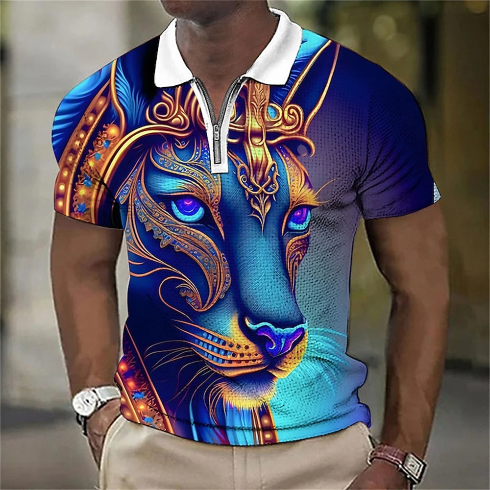 Top Trends: Colorful Animal Polo Shirt For Men Summer Golf Short Sleeve Top Fierce Beast Print Zipper Polo T-Shirt Street Trend Men Clothing Shoppable Styles