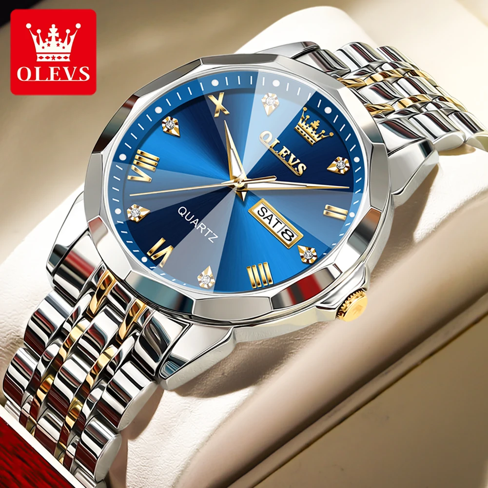 Top Trends: OLEVS 2023 New Business Quartz Watch For Men Week Calendar Luxury Waterproof Stainless Steel Strap Luminous Blue Men Wristwatch Shoppable Styles