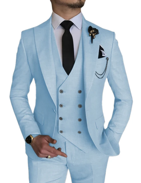 Top Trends: Fashion Smart Business Sky Blue Costume Homme Wedding Men Suits Peak Lapel Groom Tuxedos Terno Masculino Prom Blazer 3 Pieces Shoppable Styles